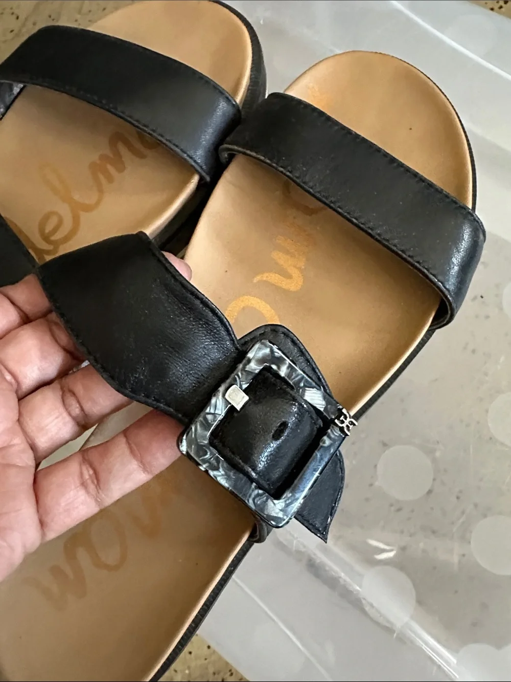 Sam Edelman Black Platform Double-Strap Slides